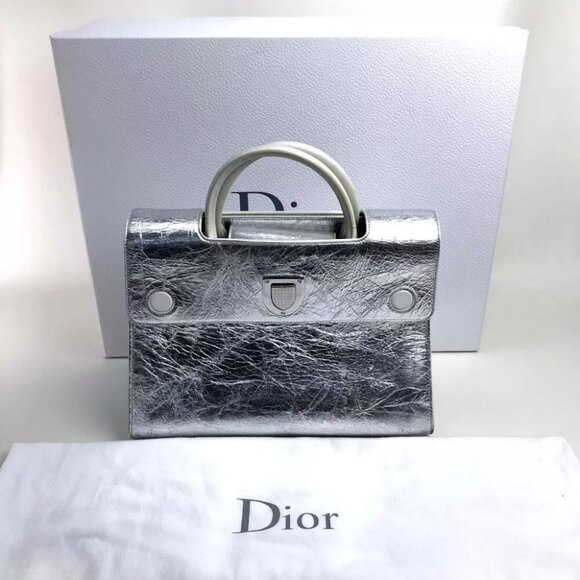 CHRISTIAN DIOR DIOREVER 2WAY bag Shoulder Bag Hand Bag Metallic Silver - Picture 1 of 15